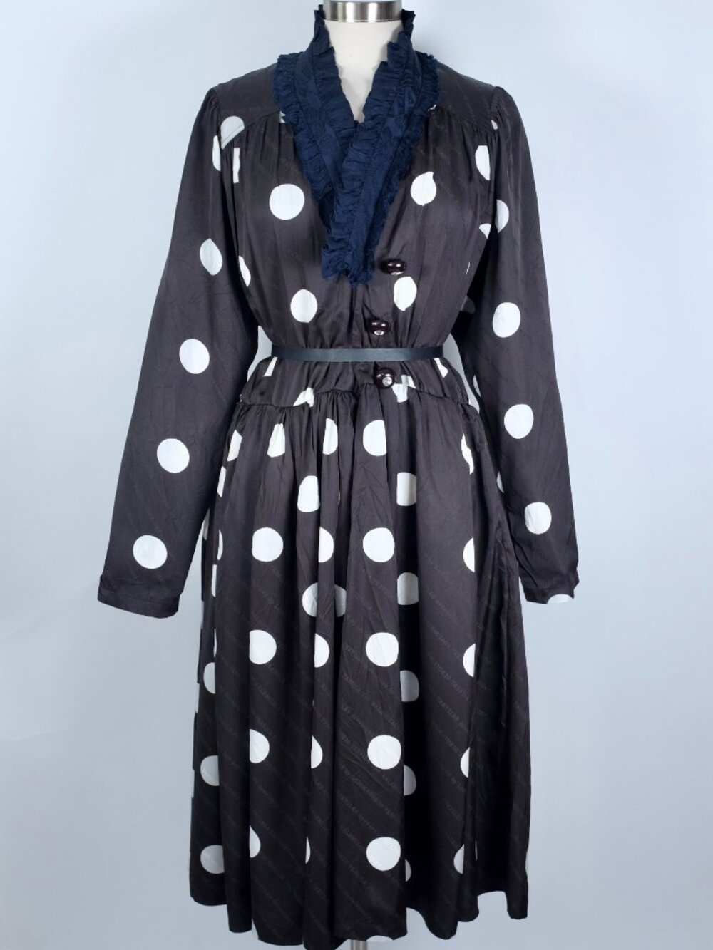 BALENCIAGA 2022 dress sz 2 / Small midi polka dot w/ pockets black white